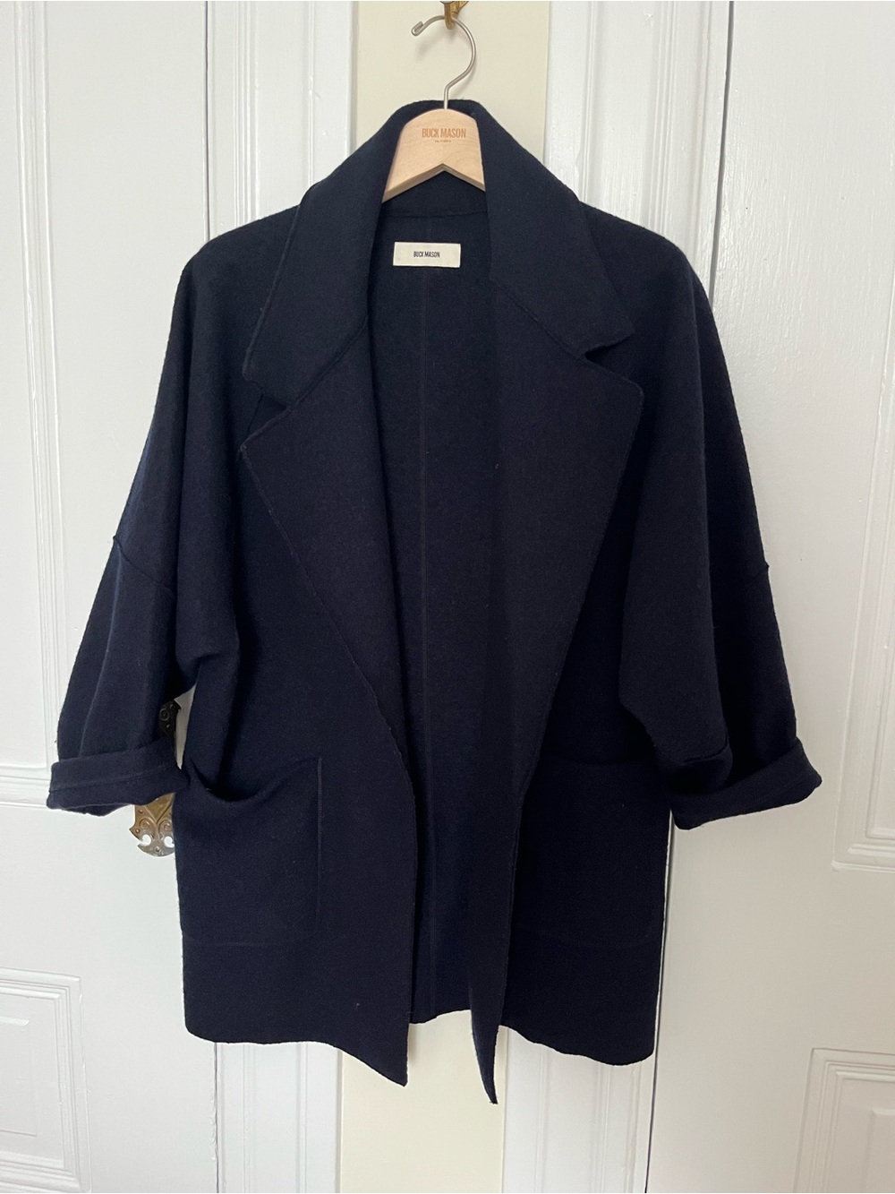 Buck Mason Felted Wool Blanket Coat in dark navy